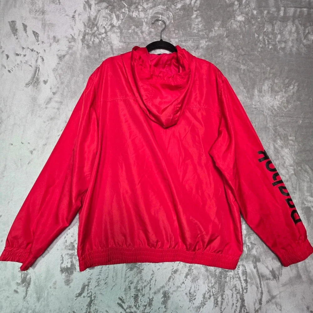 Reebok Mens Red Full Zip Hooded Windbreaker Jacket XL RN127805 Logo Sleeve